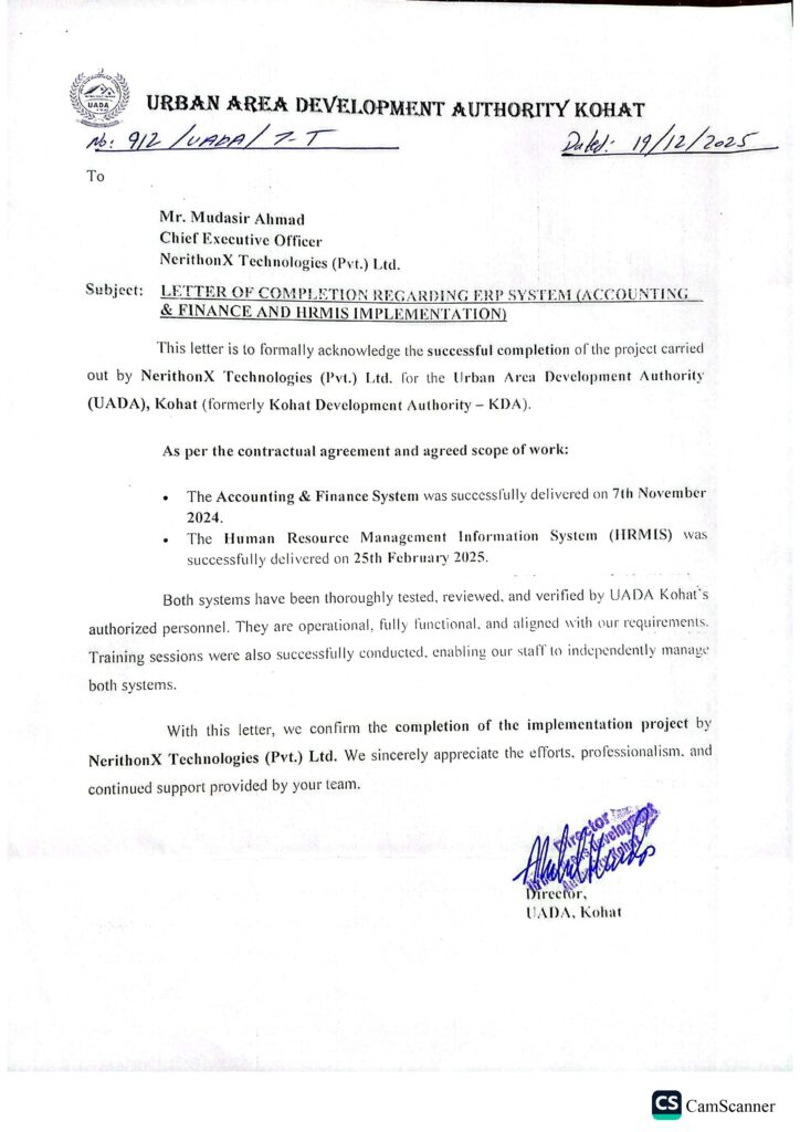 Letter of completion UADA