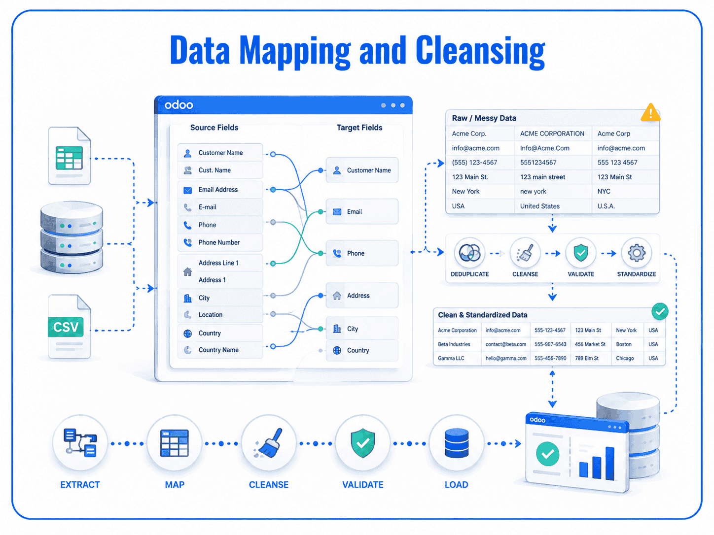 Odoo data mapping and cleansing illustration