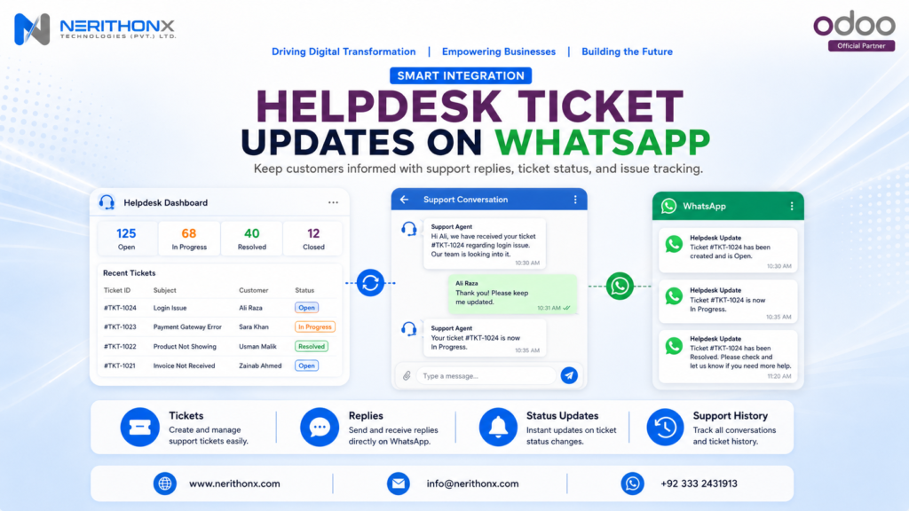 Helpdesk ticket updates through WhatsApp and Odoo