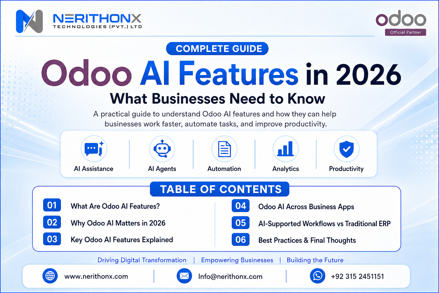 Odoo AI features dashboard for business automation in 2026