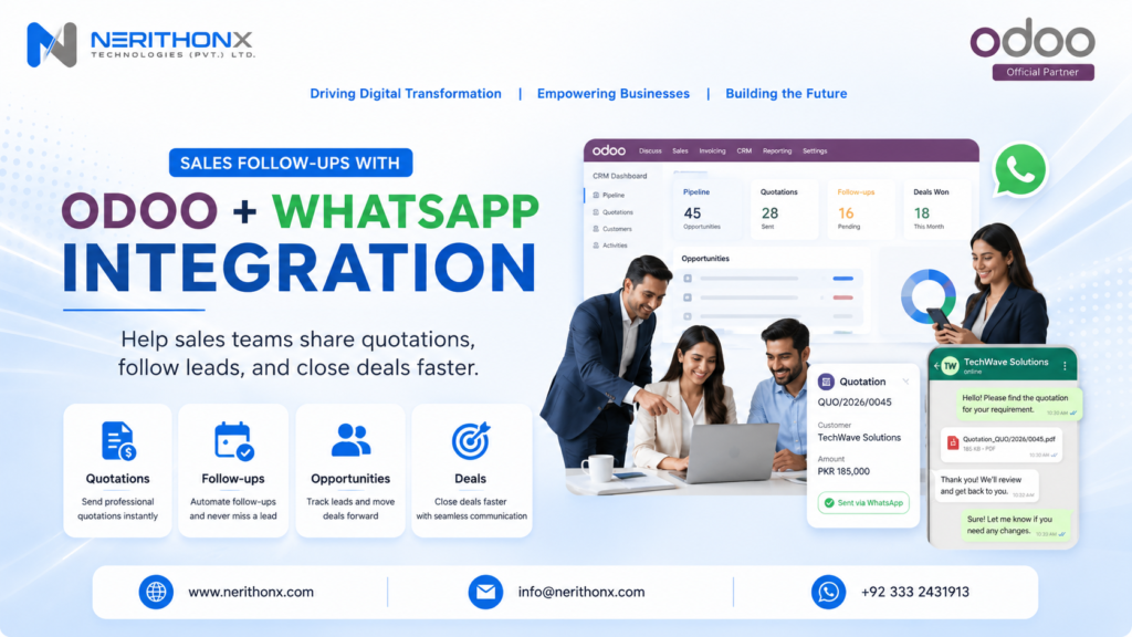 Sales team using Odoo WhatsApp Integration for customer follow-ups
