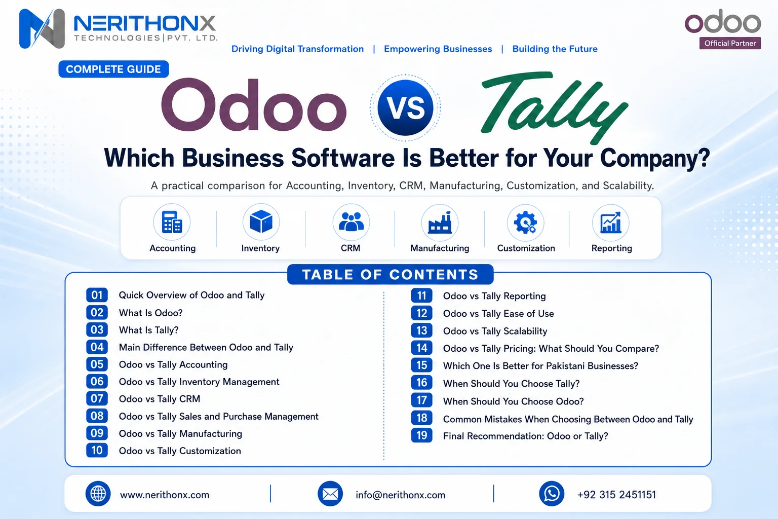 Odoo vs Tally comparison for ERP accounting inventory and business automation