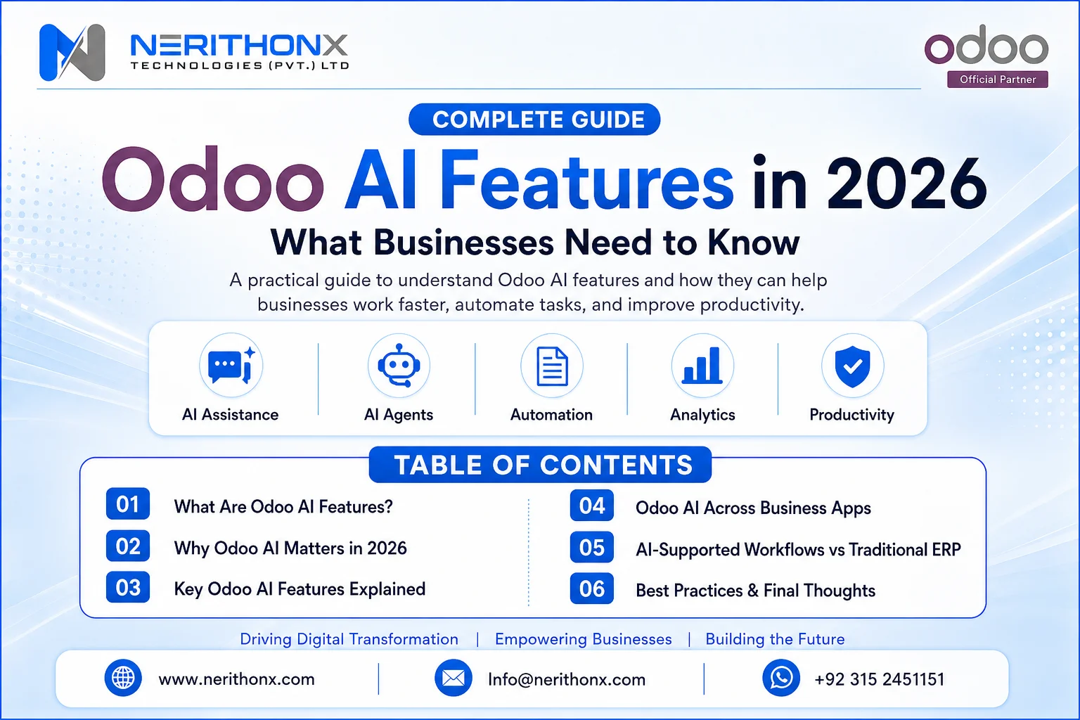Odoo AI features dashboard for business automation in 2026